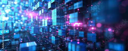 Wallpaper Mural Abstract tech background with blue and purple pixel squares Torontodigital.ca