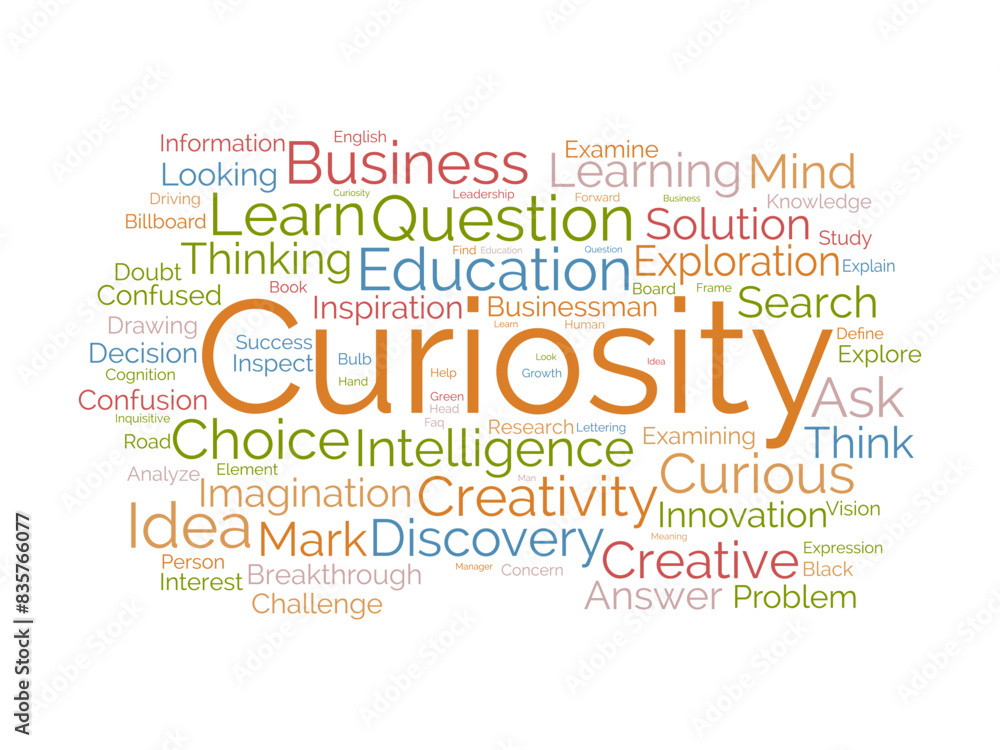Obraz premium Curiosity word cloud template. Discovery concept vector tagcloud background.