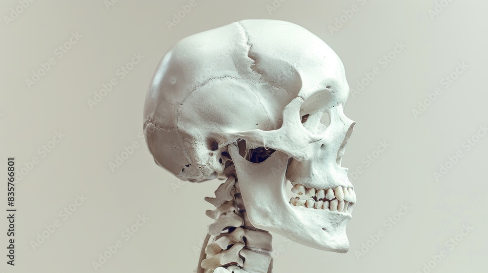 A white skull with a black spine A white skull with a black spine