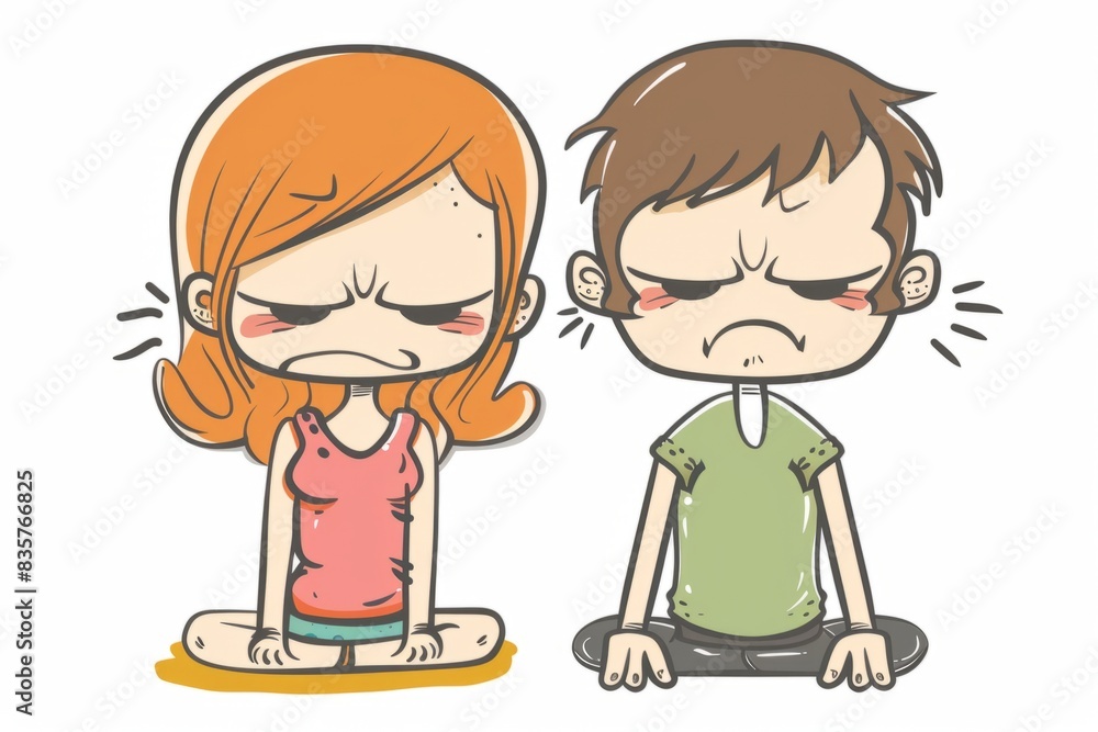 Cute Cartoon Illustrations of Sad Kids Sitting on the Floor with Pouty Faces Cute Cartoon Illustrations of Sad Kids Sitting on the Floor with Pouty Faces