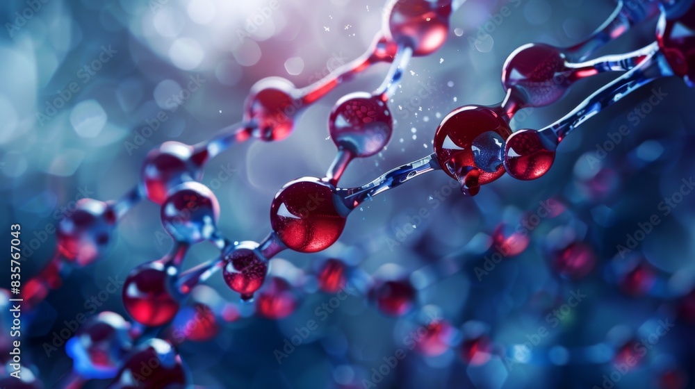 A close up of a strand of red and blue spheres A close up of a strand of red and blue spheres