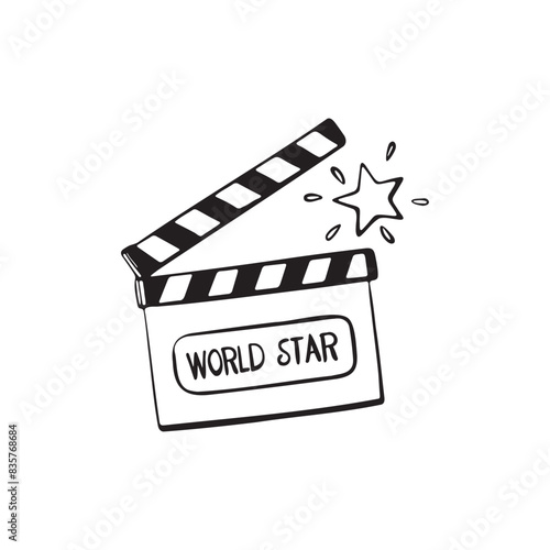 Illustration of a movie clapper board with world star word