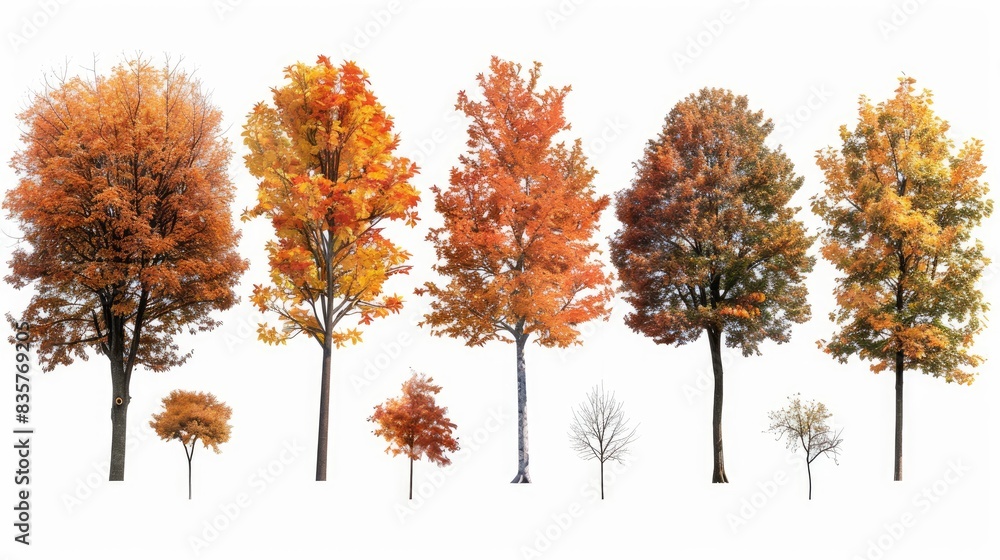 Collection of isolated trees in beautiful autumnal colors on a white background Collection of isolated trees in beautiful autumnal colors on a white background