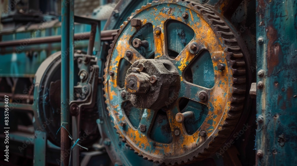 Fototapeta premium A rusty gear is on a train engine
