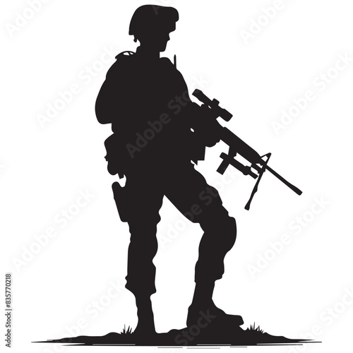 silhouette of a salute soldier in black and white. © Zahid