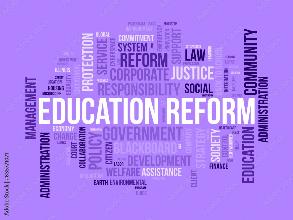 Obraz premium Education reform word cloud template. Renovation creativity concept vector tagcloud background.