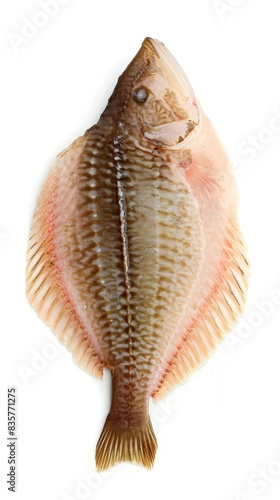 Sole fish without Skin - Flatfish isolated on white background with clipping path. Full Depth of field. Focus stacking. PNG, Generative AI