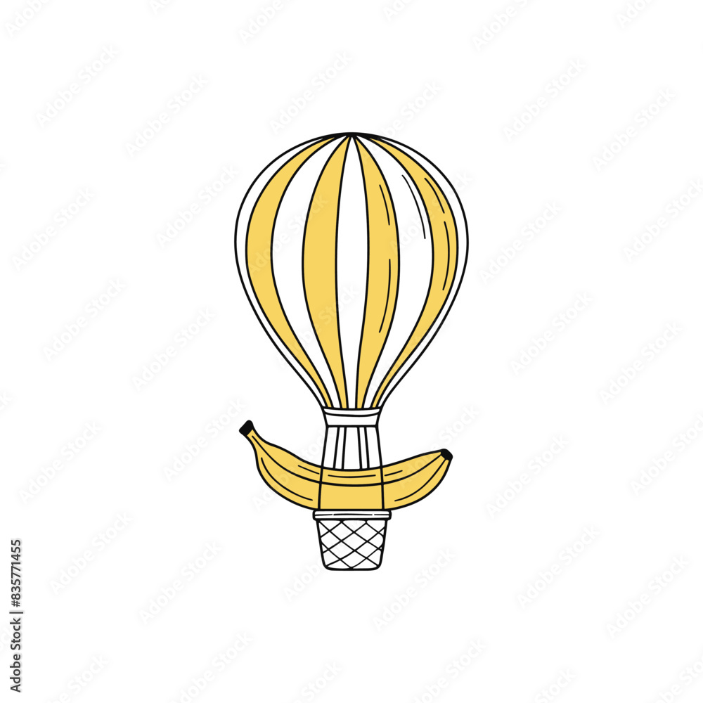 Obraz premium Illustration of air hot balloon with banana fruit