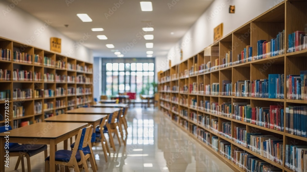 background blur school or campus library withbook shelves. background blur school or campus library withbook shelves.