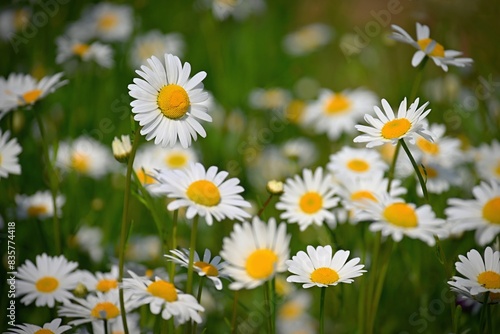Flowers in the meadow. Beautiful natural background with daisies in spring and sunny day. © montypeter