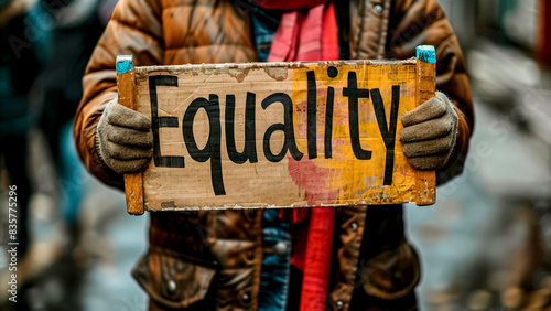 A Person Holding a Placard with the Word Equality. Social Justice, Protest Movement, Activist Voice.