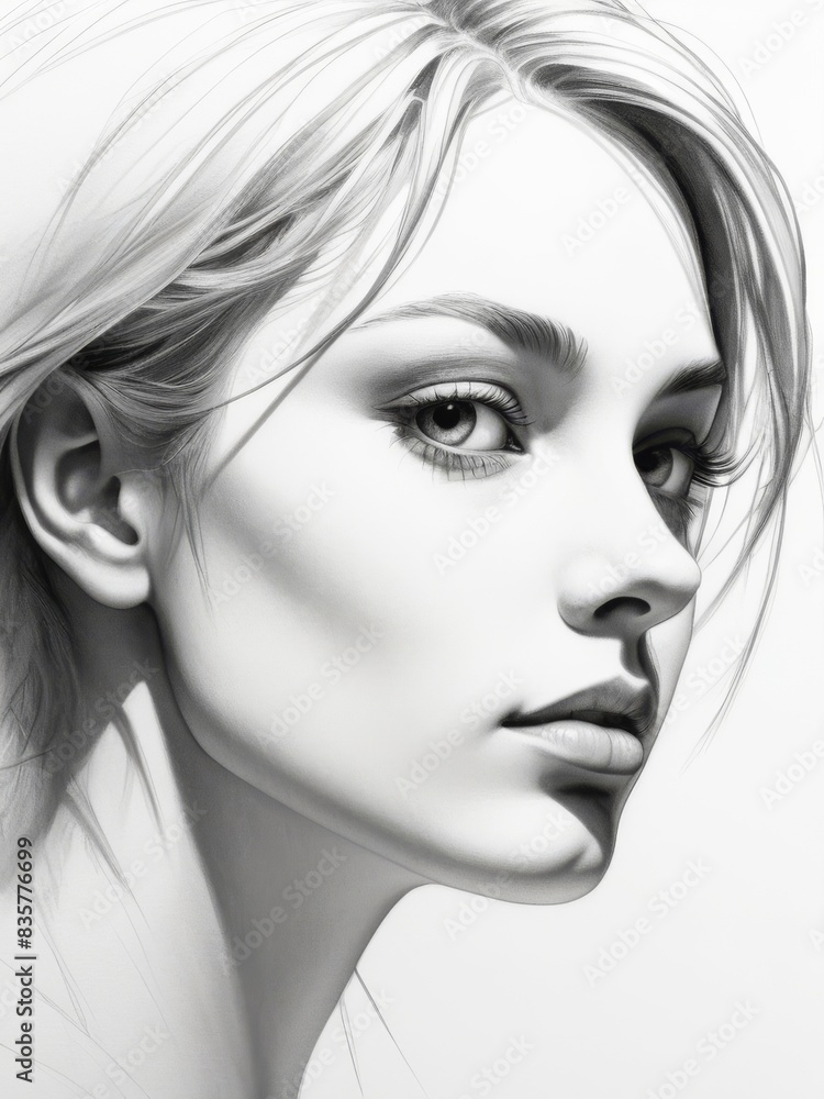Fototapeta premium women face realistic pencil drawing