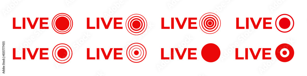 Online live stream logo. Red video broadcast icon. Online live stream logo. Red video broadcast icon.