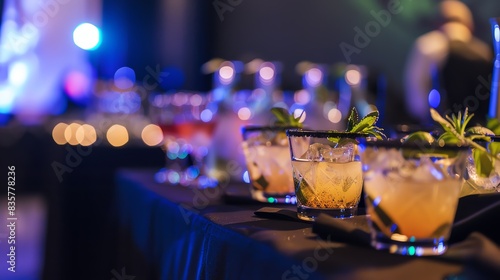 Indulging in a celebration with signature cocktails at a VIP event, focus on, festive theme, ethereal, overlay, upscale lounge backdrop photo