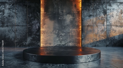 3d podium stage in the steel background 