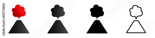 volcano eruption solid and line icon set