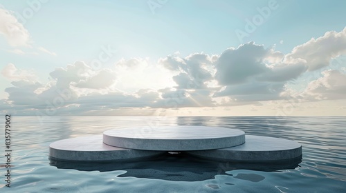 3d podium stage in the water background 