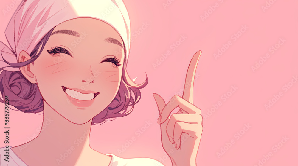 A girl with a pink headband is pointing to the camera A girl with a pink headband is pointing to the camera