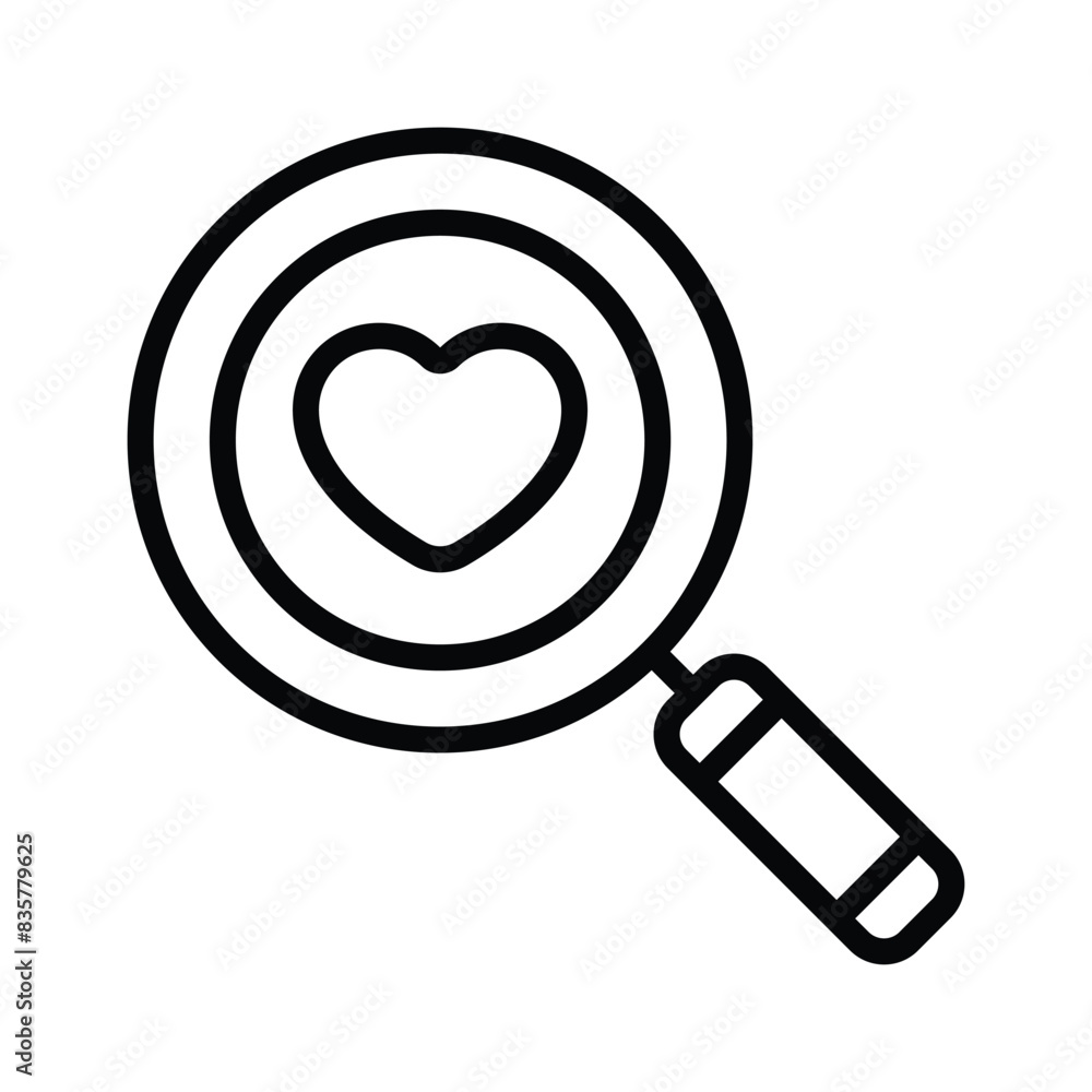 Searching love with magnifier, icon of love finding in modern style Searching love with magnifier, icon of love finding in modern style