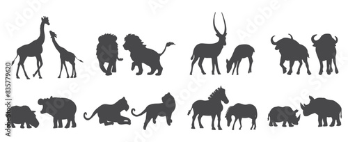collection of African savanna animal silhouettes vector illustration. African savannah animals vector silhouette