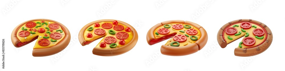 A 3D cartoon pizza model, suitable for food-related designs and projects, with a playful and visually appealing nature isolated on transparent background cutout png A 3D cartoon pizza model, suitable for food-related designs and projects, with a playful and visually appealing nature isolated on transparent background cutout png
