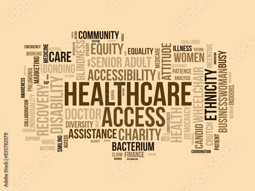 Healthcare access word cloud template. Healthcare and medicine concept vector tagcloud background.