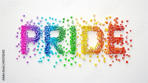 pride word with rainbow colors background isolated