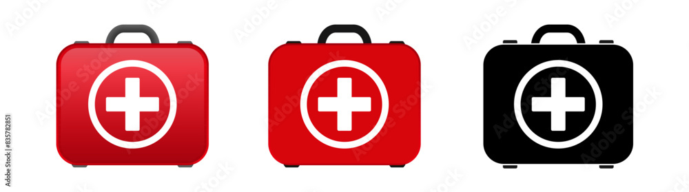 Red First Aid kit. Medical car emergency kit. Red medical kit. Red First Aid kit. Medical car emergency kit. Red medical kit.