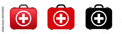 Red First Aid kit. Medical car emergency kit. Red medical kit.
