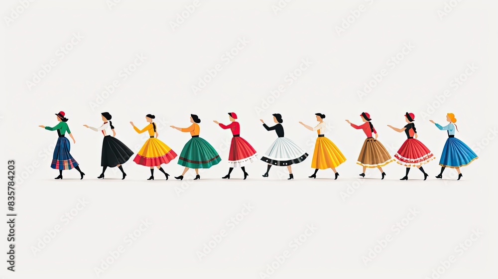 Fototapeta premium A minimalist depiction of a traditional Bavarian dance, with simple movements and colorful costumes