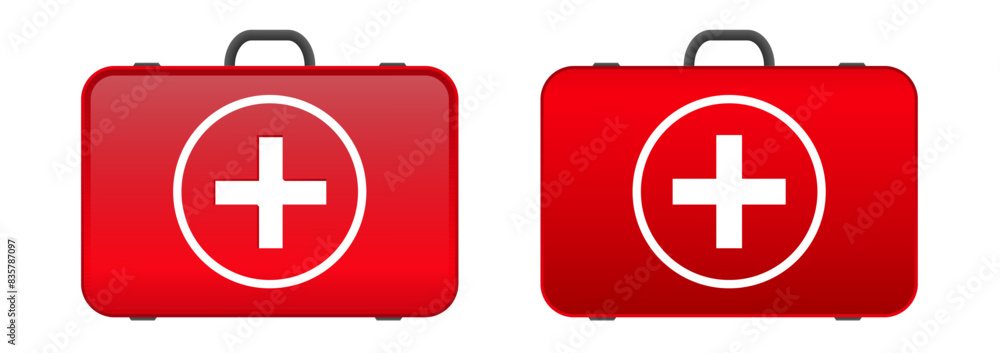Fototapeta premium Red First Aid kit. Medical car emergency kit. Red medical kit.