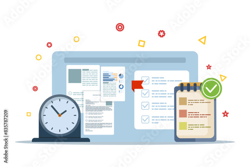 concept of task management, request management tools, to-do lists and deadlines. Effective planning, Work organizer, daily plan. Project manager tool, business, productivity online platform.
