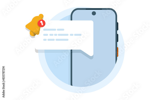 chat message notification concept. notification message, incoming message reminder, notification on device. new message notification, mobile app push notification. flat design illustration