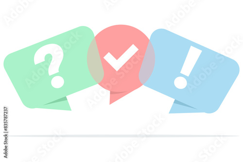 Quiz vector logo concept, questionnaire icon, poll sign, flat bubble speech symbol, social communication concept, chat, interview, voting, discussion, talk, team dialogue, group chat.