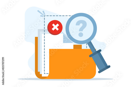 Concept File document not found, search yielded no results. File management administration, data archiving, modern graphic elements for landing page, blank state ui, infographics, icons.