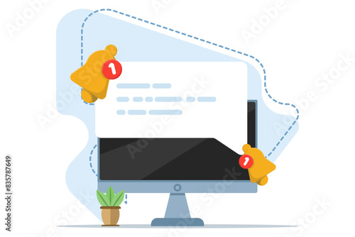 concept of one new notification on smart device screen. notification messages, incoming message reminders, notifications on the device. for landing pages, blank status ui, infographics.