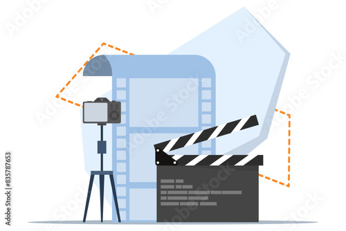 Clapperboard concept, film industry, film video equipment, rotary style clapperboard icon, acting industry, film making device, video film clapper equipment. flat vector illustration.