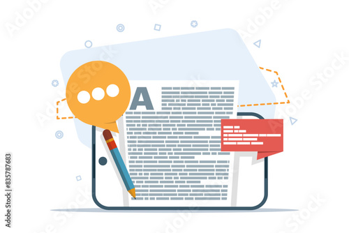 Blogging concept, Content Marketing, Blogging and SMM concept in flat design. Blog pages are filled with content. process of uploading articles and media materials. flat vector illustration.