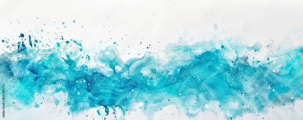 Vibrant abstract watercolor background with blue and turquoise splashes creating a dynamic and artistic texture on a white canvas.