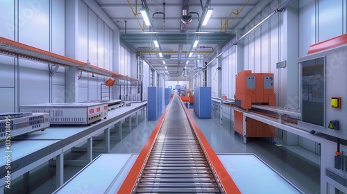 High-Tech Robotics Assembly Line Manufacturing Electronics