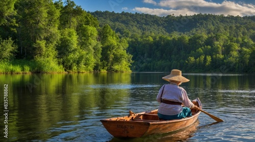 Peaceful Rowing Adventure on a Scenic River © zhia studio