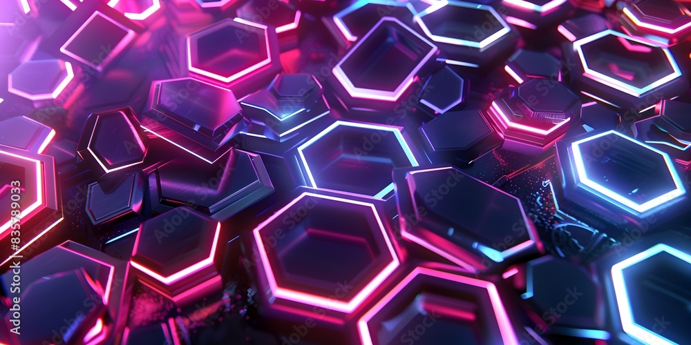 Abstract background with neon glowing hexagons, black and colorful, 3D rendering, high resolution, high quality, high detail, high definition, high focus, high sharpness, hyper realistic, detailed, co Abstract background with neon glowing hexagons, black and colorful, 3D rendering, high resolution, high quality, high detail, high definition, high focus, high sharpness, hyper realistic, detailed, co