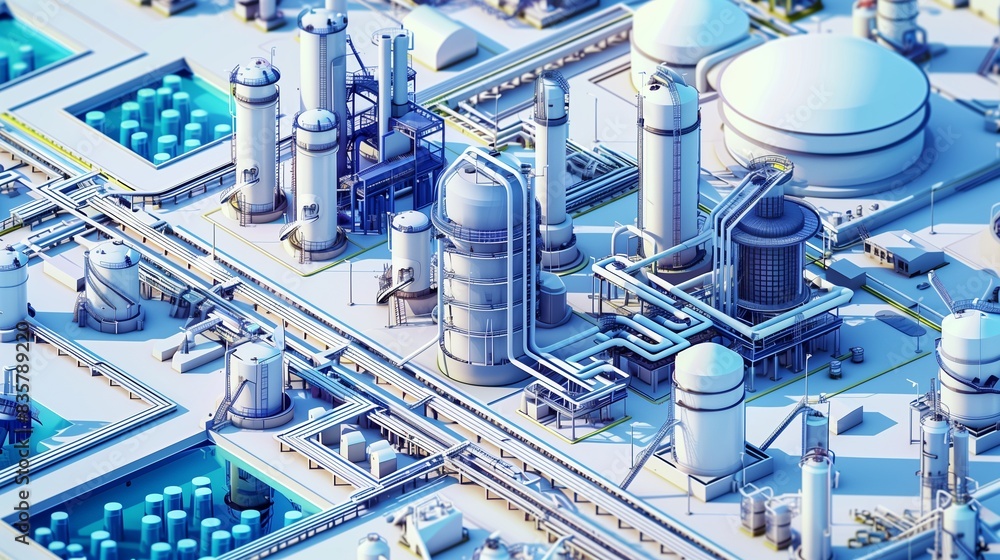 Industrial Chemical Processing Plant with Reactors and Tanks Industrial Chemical Processing Plant with Reactors and Tanks