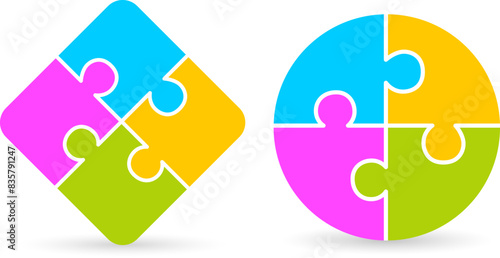 Four piece puzzle diagram, jigsaw chart blank template