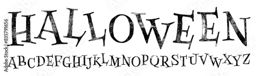 Halloween Font. Haunted, creepy and scary style typeface with a rough, letterpress print texture.