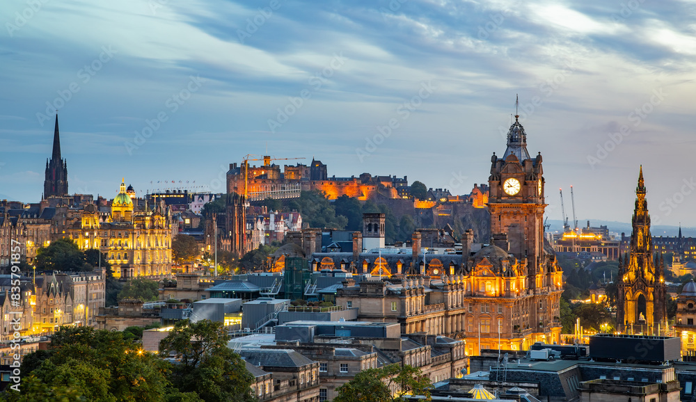 Edinburgh skyline after sunset, view from Calton Hill, Scotland Edinburgh skyline after sunset, view from Calton Hill, Scotland