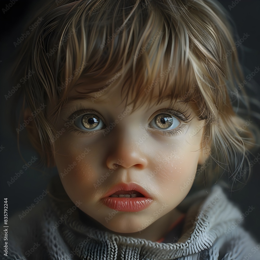 A Pensive Child with a Blank Stare and Slightly Open Mouth Waiting and Displaying Boredom A Pensive Child with a Blank Stare and Slightly Open Mouth Waiting and Displaying Boredom