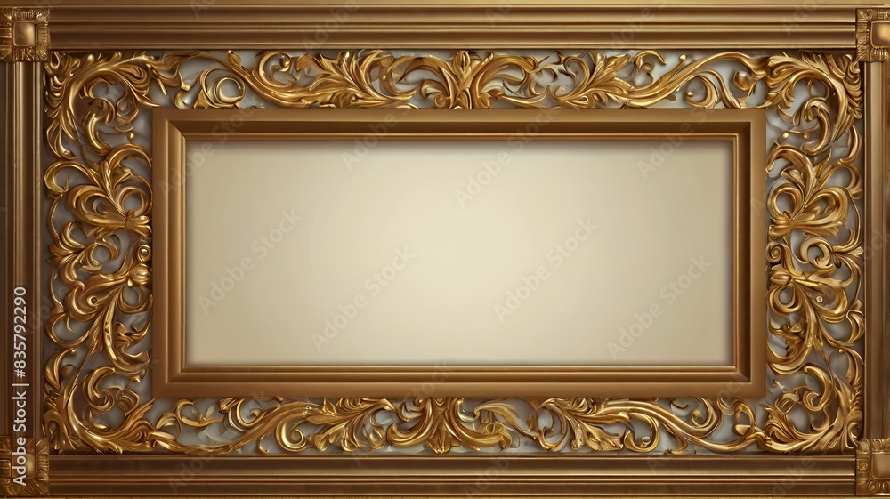 Obraz premium Granater Ai A gold frame with intricate design on a white background, adding elegance and sophistication to any space.