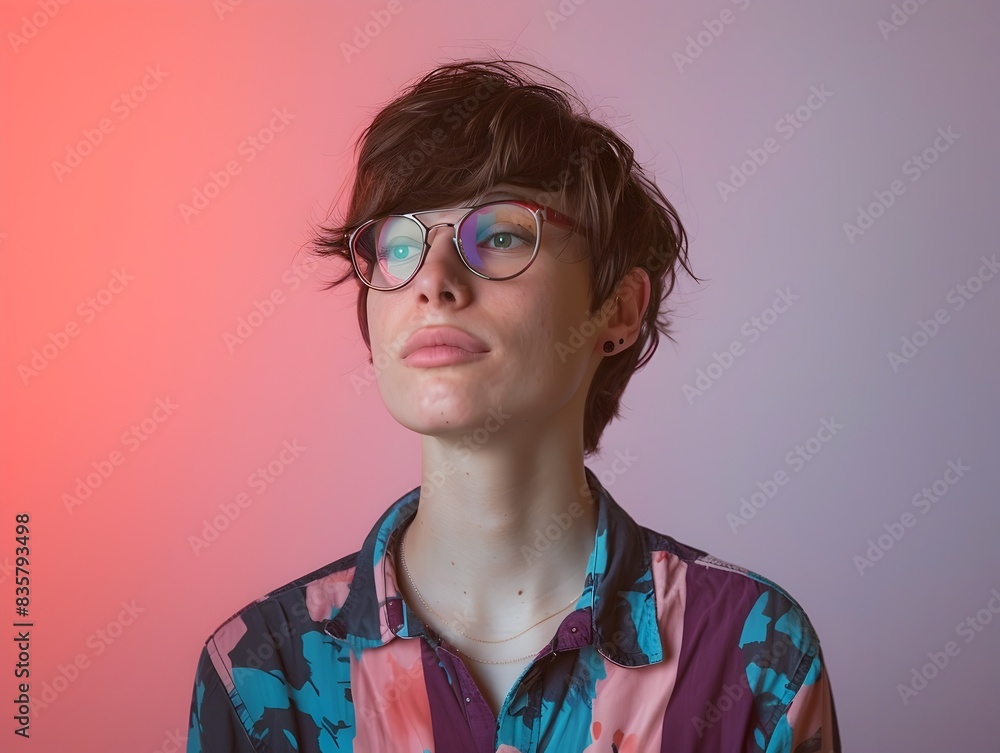 Confident and Celebratory Portrait of a Non Binary Individual Showcasing Diverse Gender Identities Confident and Celebratory Portrait of a Non Binary Individual Showcasing Diverse Gender Identities