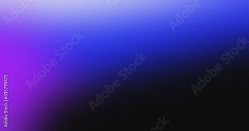 Blue violet illuminated spots on black, grainy color gradient background, noise texture effect, copy space 